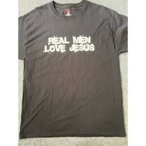Real Men loves Jesus black T shirt men's size small.